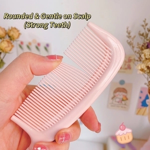 Pink cartoon hairbrush featuring flexible round teeth for gentle scalp-friendly detangling