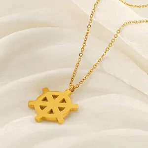 Ship Wheel Helm Pendant Necklace 18K Gold Plated Stainless Steel Astrolabe Compass Clavicle Chain Fashion Jewelry Women