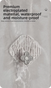 Close-up of waterproof clover metal hook with transparent adhesive on bathroom wall