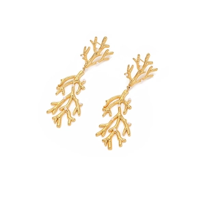 Boucles d'oreilles corail doré irrégulières avec perles blanches en acier inoxydable