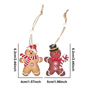 Wooden gingerbread man Christmas tree hanging ornaments with twine and beads set