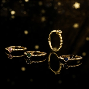 Exquisite 18K gold plated heart zircon rings in four colors with beaded texture