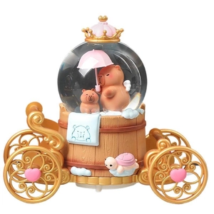 Luminous Capybara bear crystal ball carriage music box with snowing effect for home decor