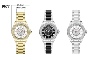 Macro shot of fashion watches showing 31mm dial diameter and strap width measurements