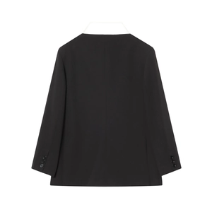 Blazer noir pour femme avec col contrasté blanc et boutons aux manches, vue de dos plat