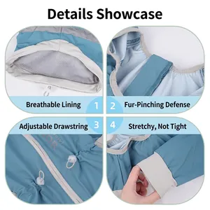 Waterproof dog raincoat with breathable mesh lining and adjustable drawstrings for outdoors