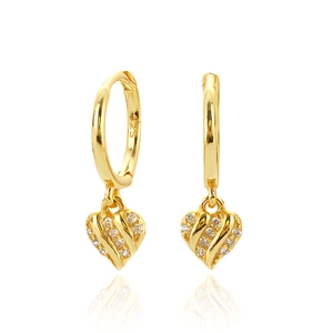Heart Shaped Zircon Inlaid 925 Sterling Silver Huggie Hoop Earrings With Striped Texture Elegant Jewelry For Women