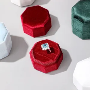 Octagon Velvet Ring Box Multi Slot Portable Jewelry Storage Case For Wedding Engagement Display Gift Elegant Organizer