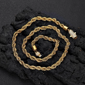 6mm gold twist chain necklace for men with sparkling diamond-set cylinder clasp