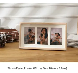 Cornice tripla in legno con passe-partout per tre foto verticali 10x15cm