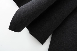 Macro shot of black knit fabric texture and seam detail of long sleeve scarf poncho