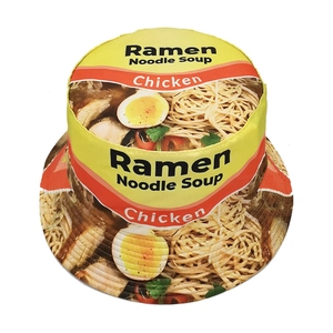 Unisex bucket hat featuring creative Ramen Noodle Soup print with realistic chicken graphics