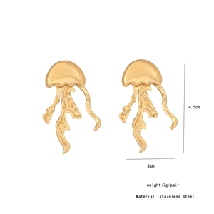Detailed size specifications of golden jellyfish stainless steel earrings 4.5cm by 3cm