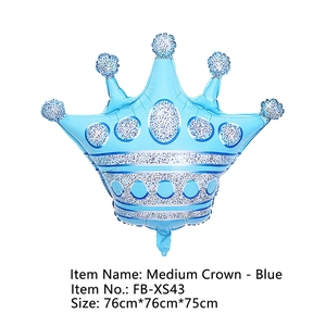Blue crown foil balloon with glitter dots and stripes, size 76cm by 75cm for party decor