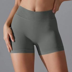 Short de yoga gris foncé sans couture à taille haute et ceinture côtelée pour le fitness
