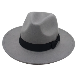 Vintage Fedora Hat Wool Felt Wide Brim With Black Ribbon Bowknot Elegant Jazz Cap For Men And Women
