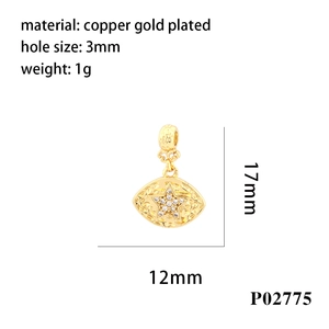 Macro view of gold-plated evil eye pendant with star zircon and 17x12mm measurements