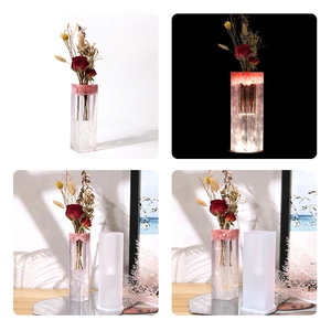 DIY rectangular resin flower vase mold set with LED light and decorative dried flowers