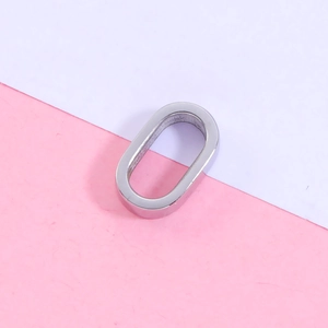 Close-up of polished silver oval stainless steel ring for DIY jewelry making