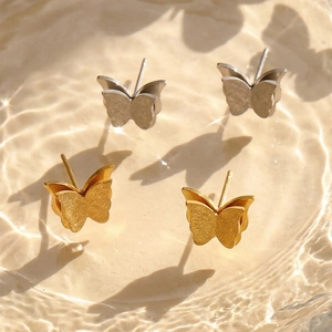 Minimalist 3D matte butterfly stud earrings in gold and silver finish for women