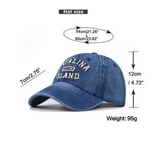Size chart showing head circumference and brim details of the 1983 vintage denim cap