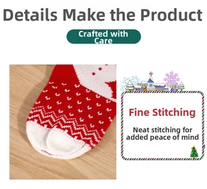 Close-up of red knit Christmas stocking featuring snowflake patterns and fine stitching