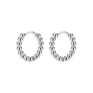 Polished silver beaded hoop earrings made of titanium steel with a minimalist ball design