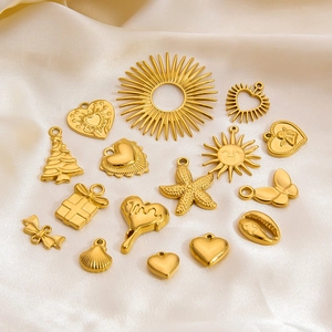 18K Gold Plated Stainless Steel Heart Sun Shell Butterfly Christmas Tree Charms Pendants For DIY Jewelry Making Hypoallergenic