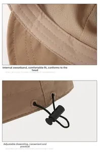Detail of moisture-wicking sweatband and adjustable toggle drawstring on khaki hat