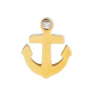 Close-up of golden anchor pendant featuring a sparkling diamond-set bale on white background