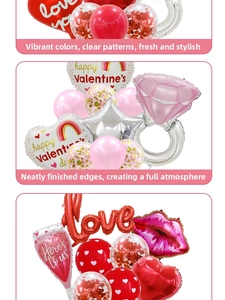Detailed set of heart, diamond ring and star foil balloons for Valentine wedding decor