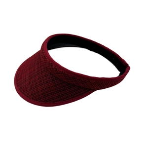 Detail view of burgundy woven sun visor with high-quality mesh texture and fabric edges