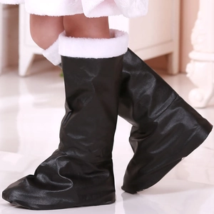Classic black Santa Claus boots with white faux fur trim and waterproof leather finish