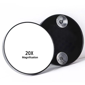 20X magnification round makeup mirror with suction cups and sleek black frame