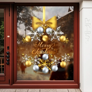Christmas Window Cling Static PVC Glue-Free Gold Silver Xmas Ball Snowflake Decoration For Storefront Home Glass Door