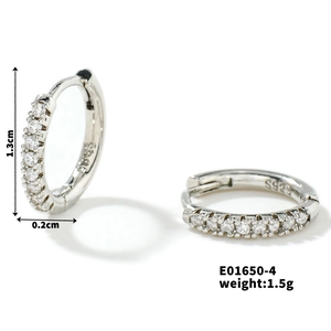 Detailed size view of S925 silver hoop earrings featuring paved diamonds and S925 stamp