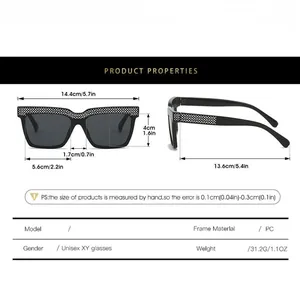 Detailed size specifications for crystal oversized sunglasses with frame and lens measurements