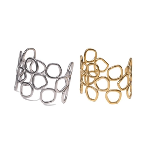 Ensemble de joncs ouverts en acier inoxydable or et argent avec cercles évidés