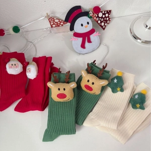 Festive Christmas cotton socks set with 3D cartoon dolls and classic holiday patterns