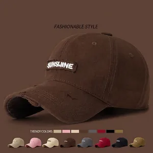 Sunshine Letter Embroidery Distressed Baseball Cap Cotton Frayed Edge Adjustable Vintage Sun Hat For Men Women