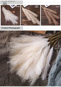 Close-up of artificial pampas grass in beige, yellow, and brown for home decor