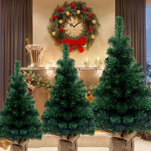 Mini Artificial Christmas Tree PVC Green Tabletop Decoration Burlap Base Desktop Nordic Minimalist Style