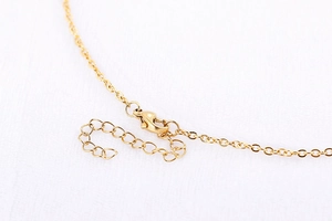 Close-up of the adjustable lobster clasp and gold-plated chain detail of the necklace