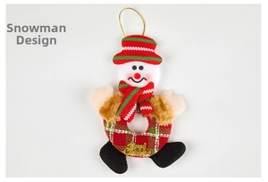 Detail of plush snowman Christmas ornament with Merry Christmas golden lettering