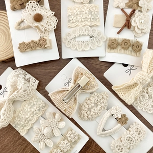 Set of 4 cute lace and floral hair clips for girls in cream and brown coffee tones