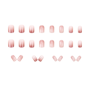 Short square pink ombre press-on nails with shimmering pearl finish and 24 pieces
