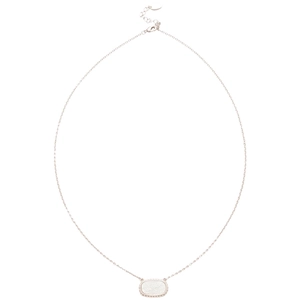 Elegant rose gold necklace with white oval glitter resin pendant and beaded edge detailing