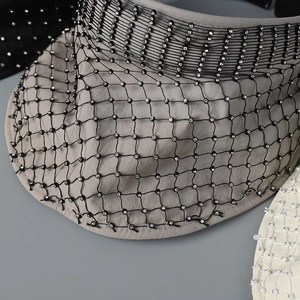 Grey rhinestone mesh visor hat for women with sun protection and wide brim for summer