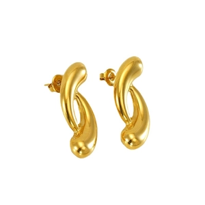 Polished 18k gold plated stainless steel teardrop earrings with irregular geometric design