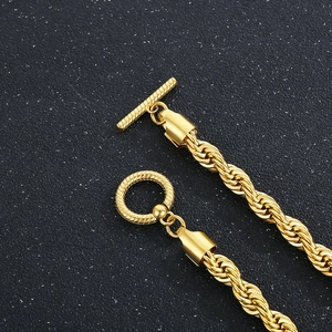 Gold titanium steel twist rope chain necklace featuring a stylish OT toggle clasp design